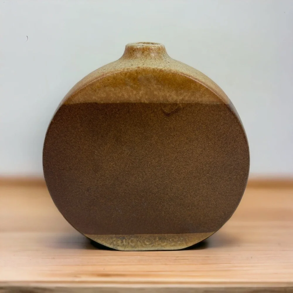 Pottery Craft USA Vintage Vase Ceramic‎ Art Brown/Yellow Ochre Tones Lily Flower